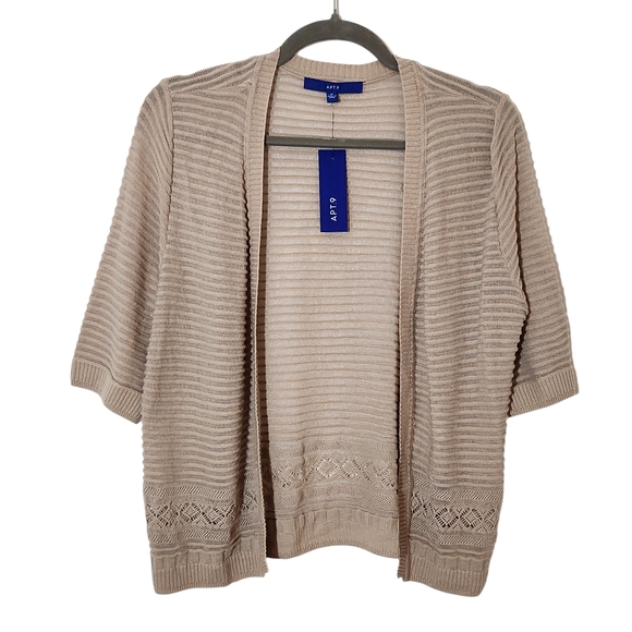 Apt. 9 Women's Khaki Knit Cardigan NWT Size Medium Cropped Sweater Cardigan - Picture 1 of 8